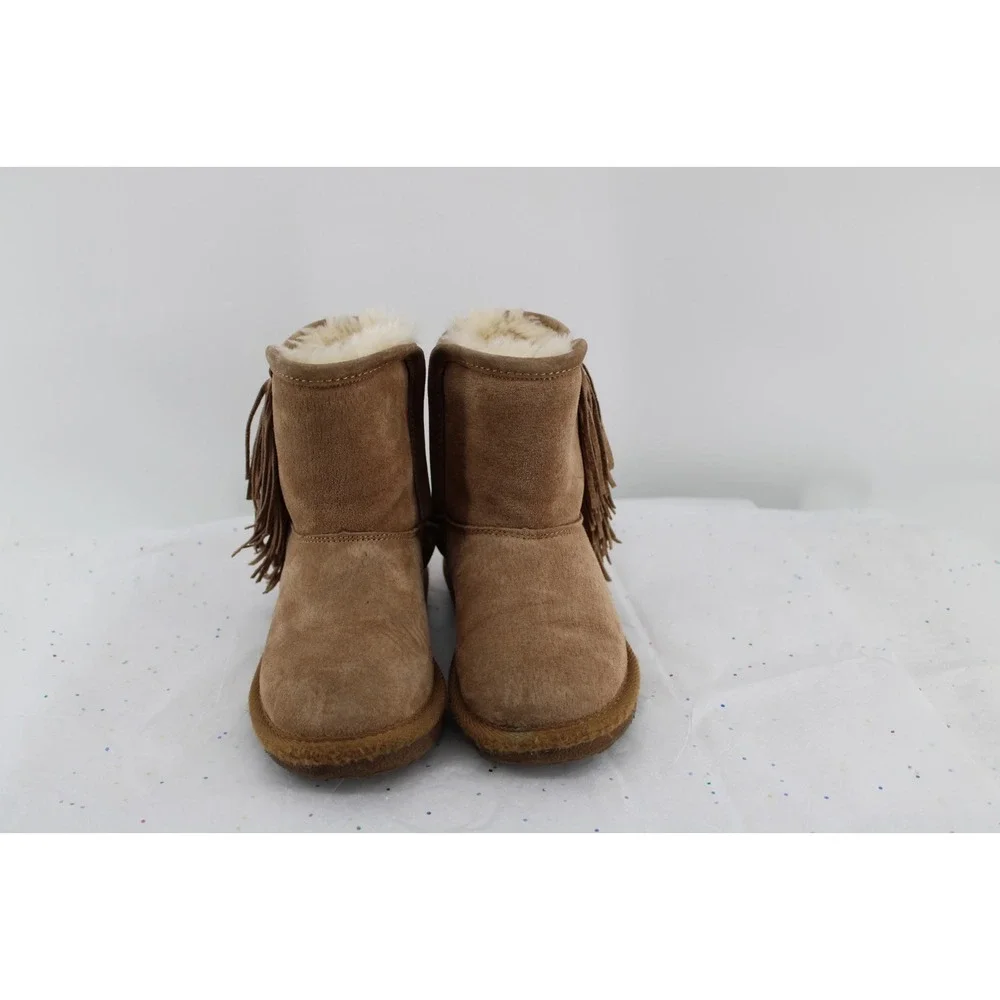 Lamo‎ Kids Suede Fringe Boots Chestnut Brown Faux Fur Lined Size 12 Zip Up